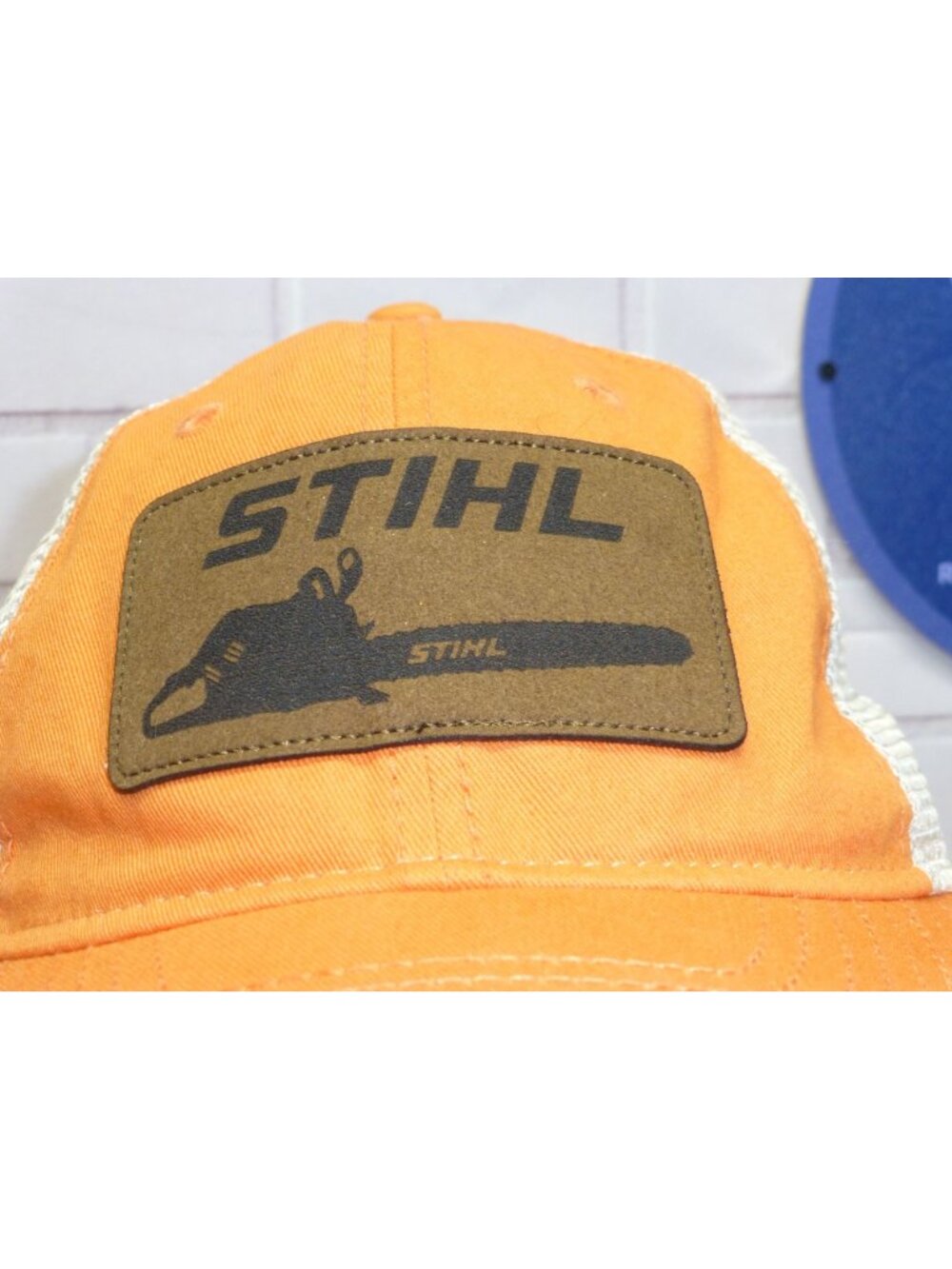 Stihl Orange Mesh Trucker Hat With Chainsaw Patch Snapback Adjustable Cap - Picture 2 of 10